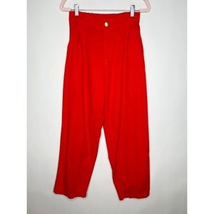 Big Bud Press Trousers Red Pleated High Rise Elastic Waist Cotton Twill Medium
